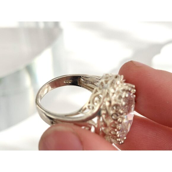 Gorgeous XL Sterling Silver Oval Cubic Zirconia Ornate Vintage Ring - sz 8.25 - Picture 8 of 10